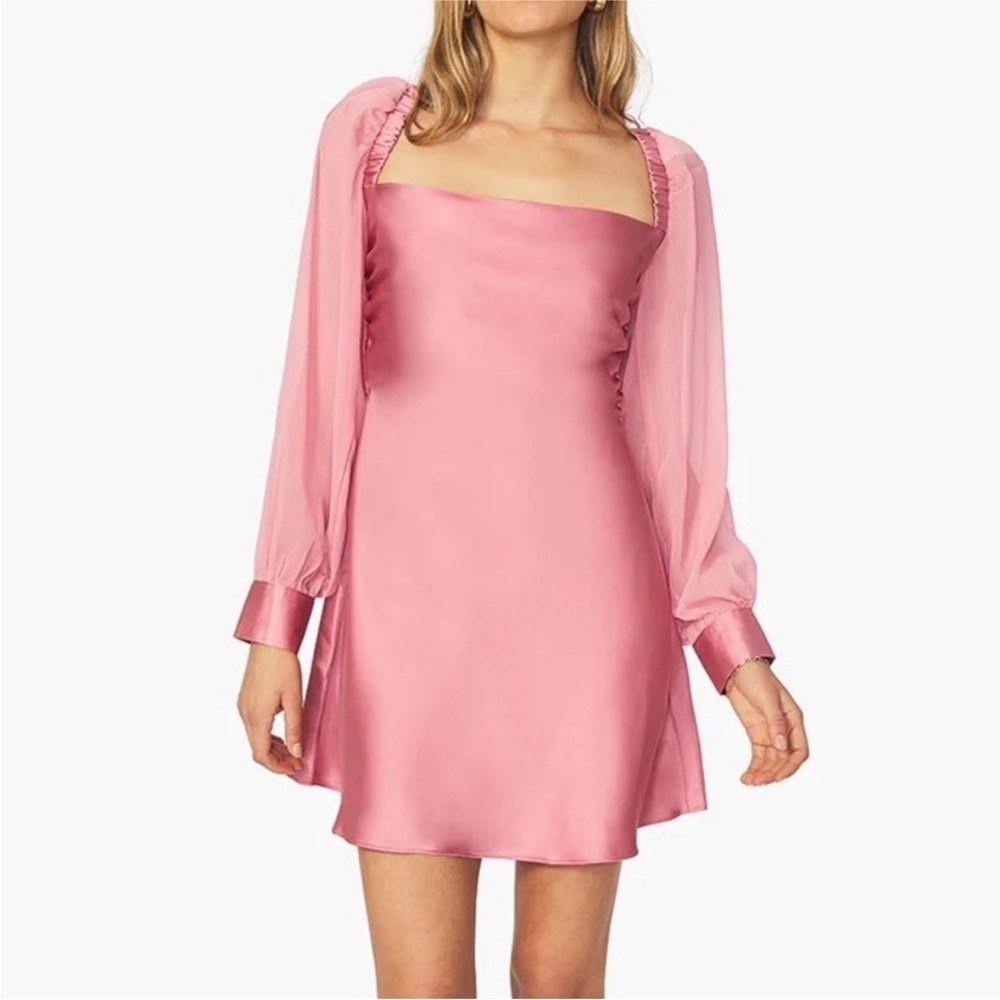 WeWoreWhat Square Neck Satin‎ Long Sleeve Mini Dress in Rosewood Pink Size 0